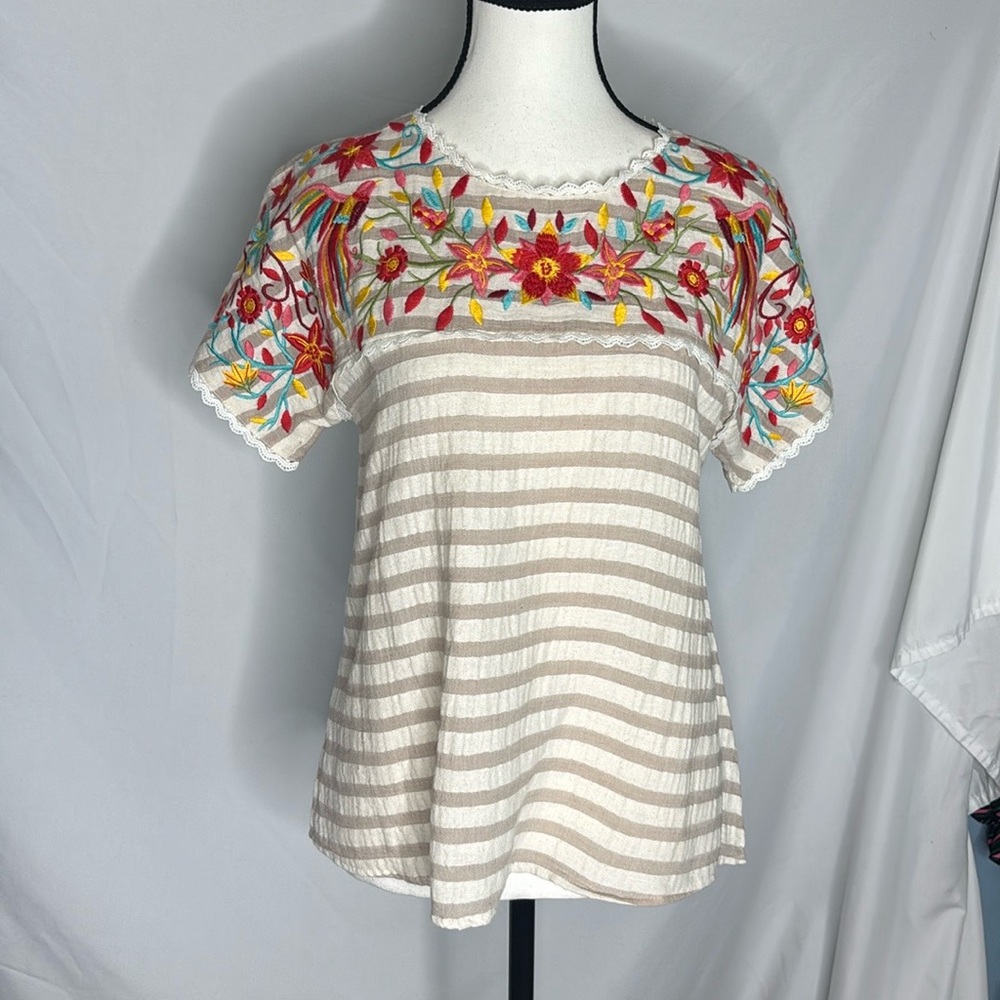 Savanna Jane Embroidered Stripe Blouse